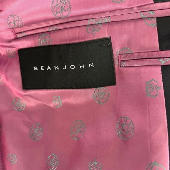 Sean John Men's 38R Regular Black Classic 2 Button Pink Lined Blazer Suit Jacket - Picture 11 of 12